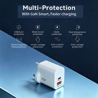 Chargeur mural rapide USB A Type-C 45W avec prise UK/EU/US, 2 ports QC 3.0 PD OVP, charge rapide pour ordinateur portable et appareil photo, téléphone portable