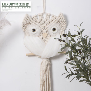 Hand Woven Owl <b>Hanging</b> Ornament Cotton Rope Tassel Tapestry Bohemian Style Home Decor Wall <b>Hanging</b> <b>White</b> Irregular Shape - Product Image 1
