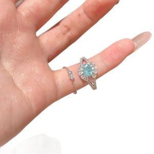 Angel Eye Open Ring Flower Shape Pave Setting Light Blue Diamond Women's Engagement Jewelry Shenzhen Origin - Product Image 5