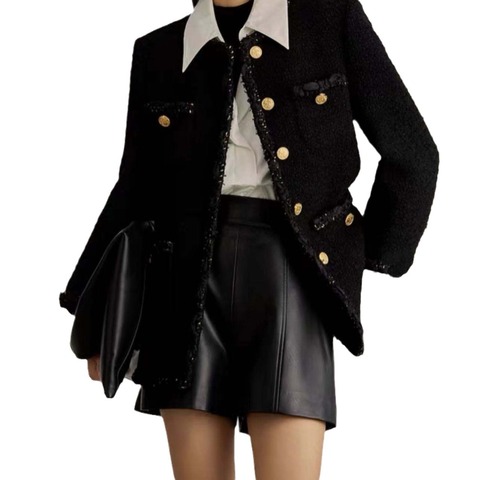 4653 Custom Fashion High Waist a Line Pocket Causal Women Vintage Black Leather Shorts