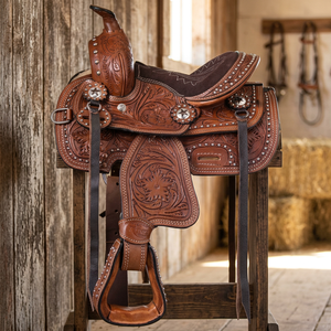 Silla de montar inglesa de cuero genuino hecha a mano con estructura de madera, brida para caballo, transpirable, cómoda, duradera y sostenible SUS304 - Product Image 1