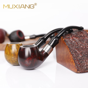 MUXIANG Wooden Tobacco Pipe Bent Type Deep Red Glossy Briar Wood Handmade Smoking Pipe - Product Image 1