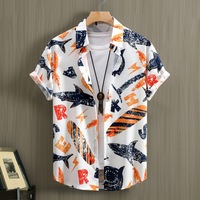 Kaus musim panas pria, baju lengan pendek kasual bermotif