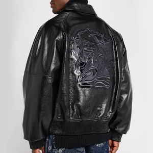 Custom Men's Embroidery Patches High Quality <strong>Leather</strong> Waterproof Bomber Classic Street Varsity <strong>Real</strong> <strong>Leather</strong> <strong>Jacket</strong> - Product Image 3