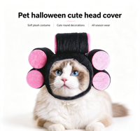 Chapeau pour animaux de compagnie en polyester, motif boucleur mignon, nouveauté Halloween, bandeau de cosplay pour chats et petits chiens, idéal pour fêtes et photos