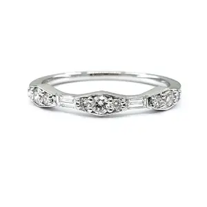 HongKong Fabulous Design Engagement 18k White Gold High Quality Baguette Real Diamond Thin Eternity Wedding Band Ring For Women