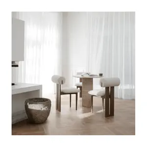 Cadeira de lazer em madeira maciça estofada em tecido de couro para móveis domésticos modernos e leves