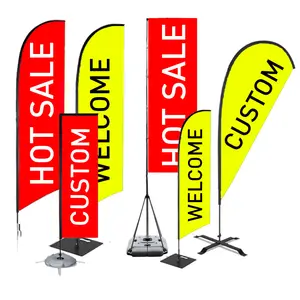 Event Outdoor Windproof Teardrop Flying Banner With Base Pole Kit Double Side Logo Print Custom Advertising Beach Feather Flag