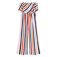 L'été Maman et Fille Tenues de Plage Arc-En-Ciel Rayé À Volants Combinaisons Femme Filles Noeud Robe