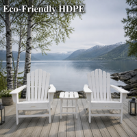 Chaises Adirondack modernes en HDPE recyclé, ensemble de 2 pour conversation en extérieur avec table basse à lattes, résistantes à l'eau salée et inaltérables