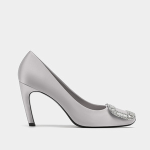 8cm Silk Material Bridal Shoes Slip-On Summer Women's High <b>Heels</b> Pumps <b>Toe</b> Crystal Buckle Breathable Anti-Slippery Size 34-40 - Product Image 6