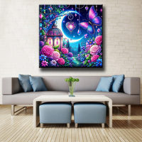 Kit de Peinture Diamantée 5D Ever Moment Motif Fleur et Papillon, Mosaïque Lune, Ensemble DIY sur Toile à Poils Courts ASF3043