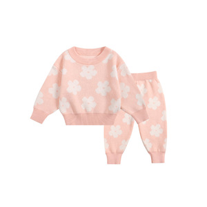 Bộ đồ thu đông cho bé sơ sinh, chất liệu cotton, áo len dệt kim họa tiết hoa, quần, bộ 2 món, quần áo dệt kim cho bé gái - Product Image 4