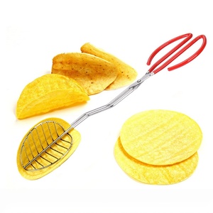 Pinza para tacos de acero inoxidable con mangos rojos para preparar tacos y tortillas mexicanas, utensilio de cocina - Product Image 1