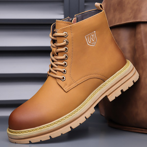 Martin <b>Boot</b> Men <b>Winter</b> Faux Fur Lined Ankle <b>Boots</b> Round Toe Chunky Heel Rubber Sole Insulative <b>Work</b> Style - Product Image 1