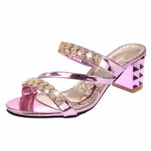 2022 Summer New Heel Open Toe Flip-Flops Korean Style Sandals Mid Heel Peep Toe Women's Shoes Foreign Trade Large Size