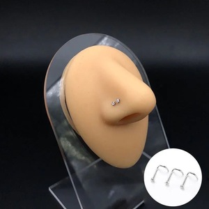 Stainless Steel Silver Plated 8mm <b>Nose</b> <b>Studs</b> Cubic Zirconia | <b>L</b>-<b>Shaped</b> Straight Curved Trendy <b>Nose</b> Piercing Jewelry | Jewelry - Product Image 3