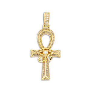 Collier Pendentif <span class=keywords><strong>Ankh</strong></span> en Laiton Micro-Pavé avec Zircon Cubique et Chaîne en Acier Inoxydable <span class=keywords><strong>de</strong></span> 3 mm, Style Hip Hop - Product Image 6