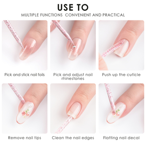 100 pièces/sac Poussoir à cuticules en cristal, stylo à double tête réutilisable en acrylique pailleté, outil de nail art pour salon, vente en gros - Product Image 6