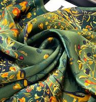 Écharpe de lit en soie tissée 100% personnalisée pour femmes, 10 cm, imprimé floral vert, foulard en satin