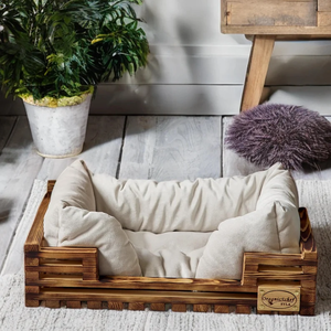 हस्तनिर्मित देहाती शैली लकड़ी के कुत्ते बिस्तर के साथ पर्यावरण के अनुकूल लोफ्ट डिजाइन बिल्लियों के लिए आरामदायक आधुनिक पालतू बिस्तर तकिया - Product Image 2