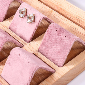 Espositore per <span class=keywords><strong>Gioielli</strong></span> in Legno Massello, Vassoio in Velluto/Pelle PU per Anelli e Orecchini, Supporto per Esposizione su Bancone - Product Image 5