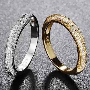 Fine Jewelry S925 Sterling Silver Gold Plated Micro Inlay Moissanite Ring Delicacy Bride Wedding Winding Ring