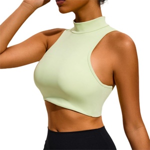 Customized Printed Crisscross Back <b>High</b> Neck Crop <b>Top</b> Quick-Dry Lightweight Yoga Vest Breathable Hollowed Waist Skinny Fit Sexy - Product Image 3