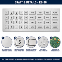 Clavier industriel étanche IP65 en acier inoxydable à 36 touches, à montage sur panneau, USB/PS2, pour usine pétrochimique, modèle KB-36