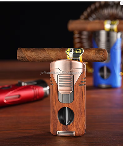 Encendedores de cigarros a prueba de viento con logotipo personalizado 4 Jets y cortadores en V, accesorios para cigarros al por mayor, encendedor de triple llama, soporte para cigarros - Product Image 4