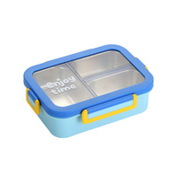 Boîte Bento Divisée Style Amusant avec Fourchette et Cuillère, Portable, en Acier Inoxydable 304, Contenant Repas de 650 ml pour Étudiants et Employés de Bureau, Anti-Fuite