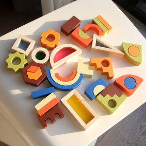 Wooden Sensory Building Blocks with Mirror Color Window Photosensitive DIY Educational Toy for Kids Creative Construction Play - Product Image 2