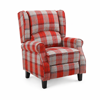 Fauteuil inclinable à dossier haut en tissu écossais, avec mécanisme manuel, fauteuil d'appoint traditionnel rembourré, accoudoirs incurvés, rembourrage en mousse, pieds en métal