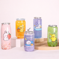 Bouteille de boisson personnalisée en plastique PET transparent, aspect canette de soda en aluminium, OEM, haute qualité, avec bouchon à clapet, impression UV/sérigraphie