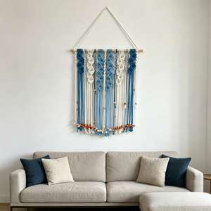 Nouvelle tapisserie murale en dentelle tressée de corde de coton avec pompons pour la décoration de la maison et de la chambre à coucher - Product Image 3