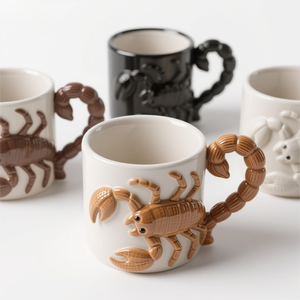 Taza <span class=keywords><strong>de</strong></span> cerámica Scorpion 12OZ-Mango <span class=keywords><strong>de</strong></span> pinza 3D, esmalte metálico, seguro para microondas, regalo vanguardista - Product Image 1