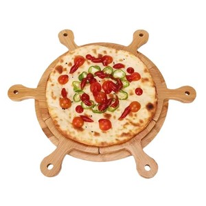 Vassoio per pizza in bambù Premonition con 4 manici, tagliere e piatto da portata per cene, bistecche e pane - Product Image 5