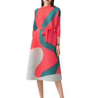 Robe décontractée longue en mousseline unie Miyake 2023, coupe trapèze, grande taille, manches longues pour femme, vêtement de fête tendance avec ceinture