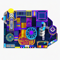 Installation de terrain de jeux intérieur pour enfants, thème immersif, avec dôme d'observatoire, tour OVNI, toboggans doubles en spirale et piscine à balles, structure de jeu pour enfants