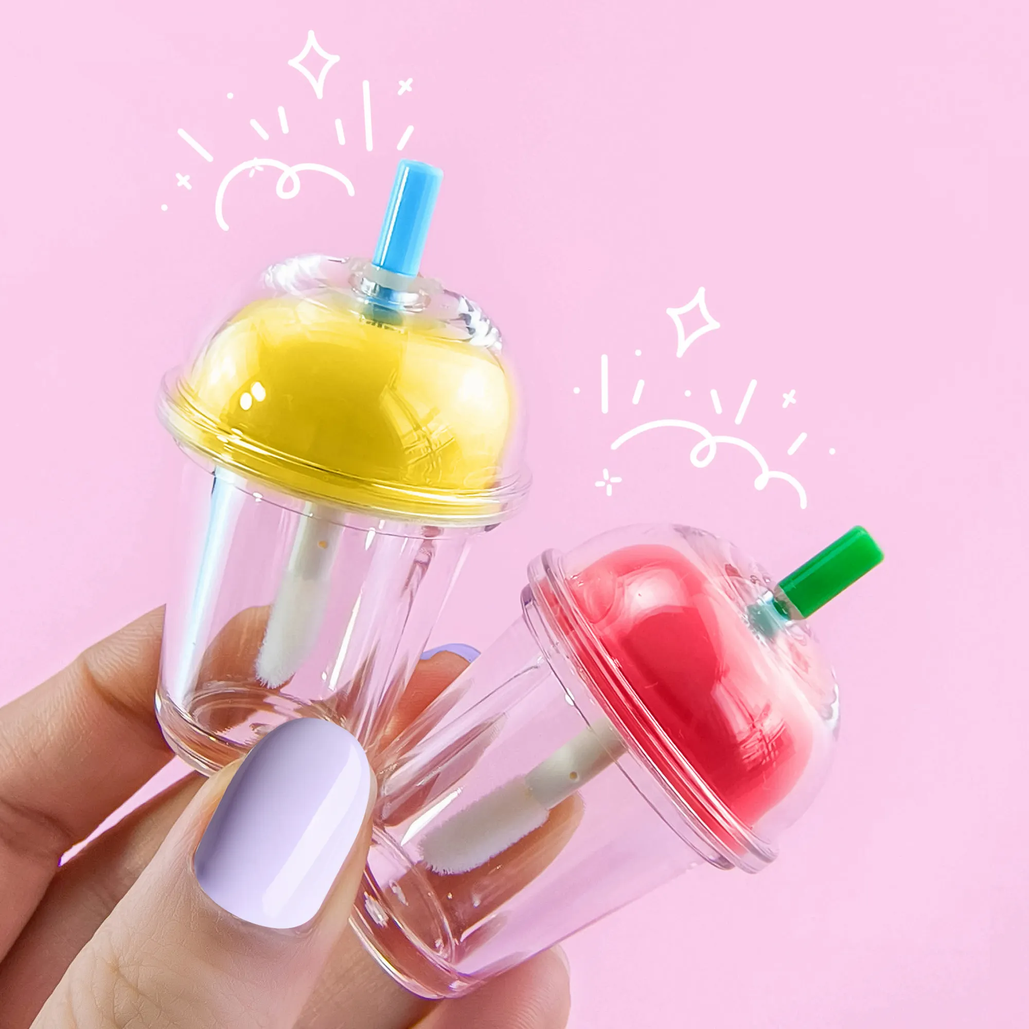 5 мл, розово-желтая бутылка для сока, чашка для напитков, Милая блеска для губ, с палочкой, трубками и логотипом, популярная трубка для блеска для губ