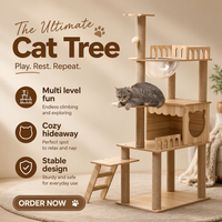 Arbre à chat multi-niveaux en bois écologique avec capsule spatiale, poteaux à gratter en sisal naturel, condo pour chat, échelle et balle de jeu pour intérieur