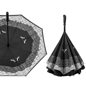 Parapluie inversé semi-automatique double couche de haute qualité, imperméable et coupe-vent, en fibre de verre, mains libres, personnalisable avec logo - Product Image 3