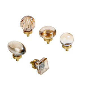 Lgedis Crystal Egg Shape Cabinet <b>Knobs</b> Brass <b>Glass</b> Modern Furniture Drawer <b>Door</b> Handles For Wardrobe Cupboard - Product Image 3