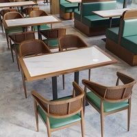 Banquette de restaurant commerciale de style chinois en bois massif, double banquette longue avec dossier en rotin, banquette de bar créative pour salle à manger