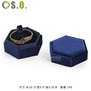 Hexagonal Velvet Jewelry Ring Box In Multiple Colors Custom Logo Available For Gemstone Diamond Engagement Rings Wholesale - Product Image 2