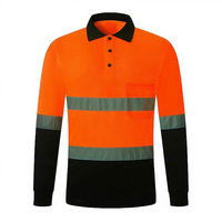 Camiseta Polo de Alta Visibilidad Naranja y Negra de Manga Larga, Reflectante, Transpirable, Resistente al Viento, Certificada CE, Unisex, Ropa de Trabajo de Poliéster
