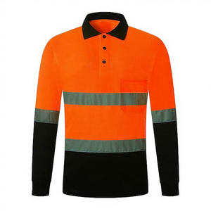 เสื้อโปโลสะท้อนแสงแขนยาวสีส้มดำสำหรับผู้ชาย ชุดทำงาน โพลีเอสเตอร์ - Product Image 1