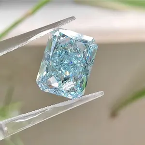 Fancy Intense Greenish Blue color IGI certified radiant cut 9.08ct Lab Grown Diamond