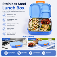 Boîte à lunch en acier inoxydable Aohea 304 sans BPA, étanche, 3 compartiments, boîte à lunch pour enfants en acier avec couvercle en PP