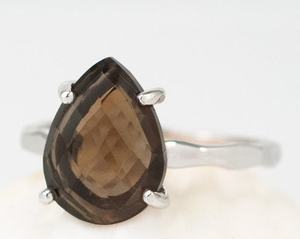 92.5สเตอร์ลิงเงินคลาสสิกเครื่องประดับชุบทองธรรมชาติควอตซ์สีน้ำตาลอัญมณีคุณภาพ AAA แหวนสวมนิ้วรูปทรงลูกแพร์ - Product Image 3